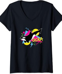 Womens Orca Vintage Retro 90s Killer Whale Cool Style V-Neck T-Shirt