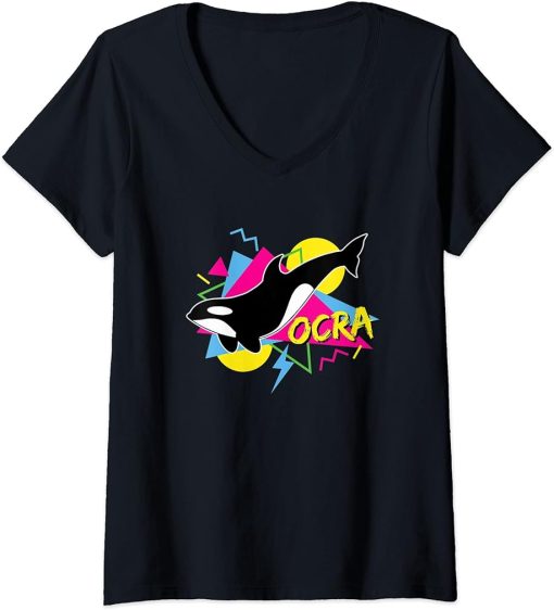 Womens Orca Vintage Retro 90s Killer Whale Cool Style V-Neck T-Shirt