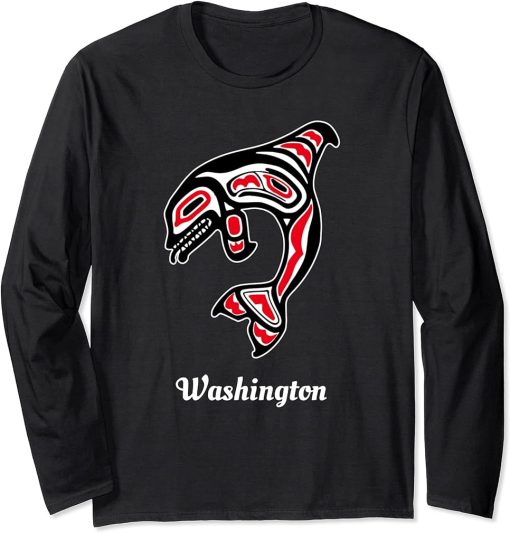 Native American Washington Red Orca Killer Whale Long Sleeve T-Shirt