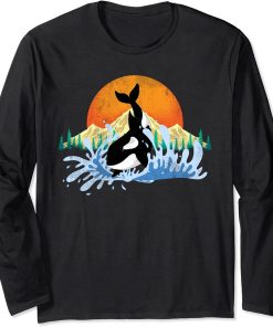 Killer Whale Aquarist Gift Ocean Animal Sun Mountains Orca Long Sleeve T-Shirt