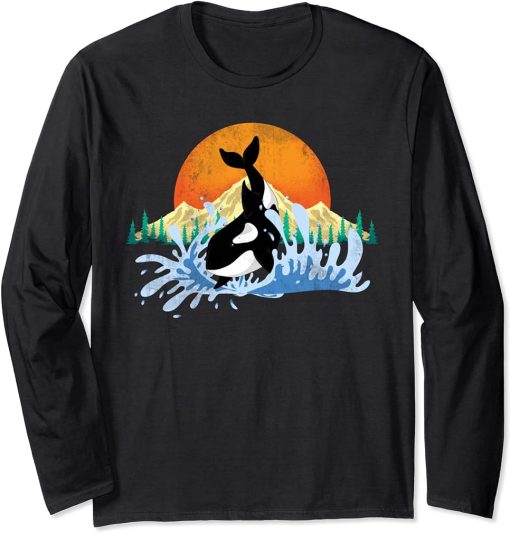 Killer Whale Aquarist Gift Ocean Animal Sun Mountains Orca Long Sleeve T-Shirt