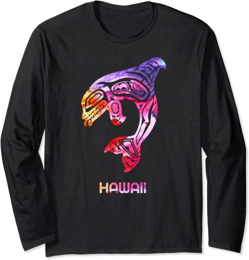 Tribal Hawaii Orca Killer Whale Indigenous Native Long Sleeve T-Shirt