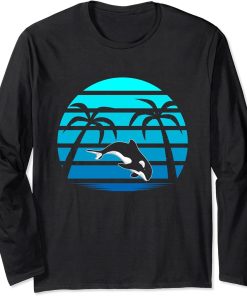 Retro Animal Tropical Nature Palm Trees Exotic Whale Orca Long Sleeve T-Shirt