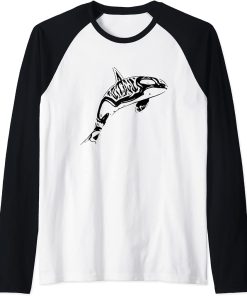 Orca Motif Whale Ocean Predator Design Animals Orcas Raglan Baseball Tee