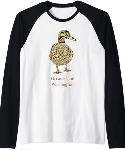 Orcas Island Washington Mallard Duck Bird Native American Raglan Baseball Tee