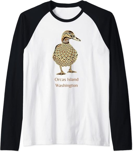 Orcas Island Washington Mallard Duck Bird Native American Raglan Baseball Tee