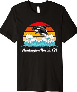 Vintage Huntington Beach CA Distressed Orca Killer Whale Art Premium T-Shirt