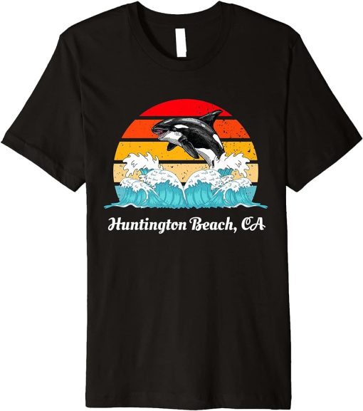 Vintage Huntington Beach CA Distressed Orca Killer Whale Art Premium T-Shirt